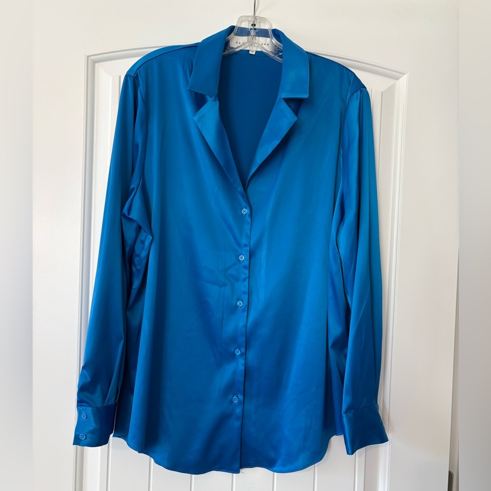 Anthropologie Endless Rose Classic Blue Satin Blouse  Medium